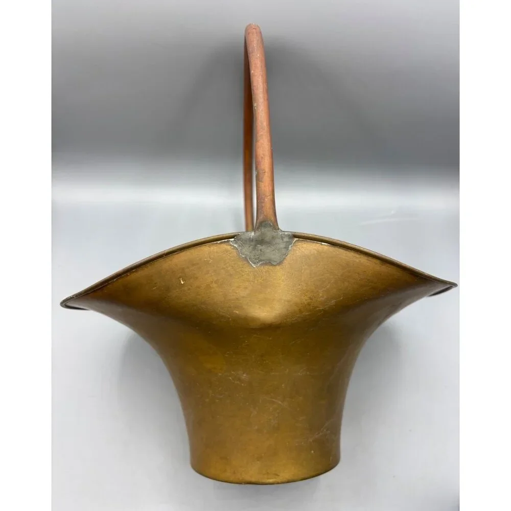 Vtg Brass Basket Planter Copper Handle Decorative‎ Rustic